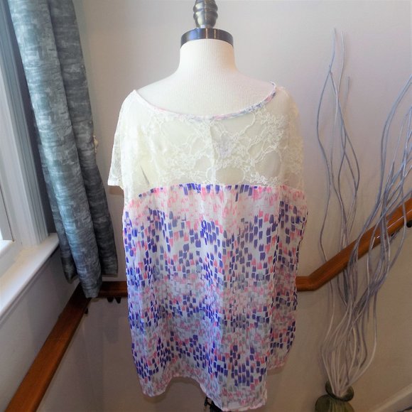 CEDAR TREE Printed Lace Sheer Blouse Top Size Large - Picture 2 of 2